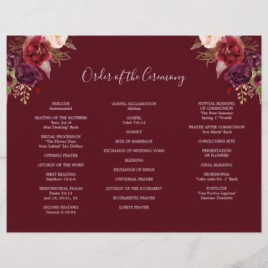 Boho Burgundy Tri-Fold Wedding Programme Flyer (Achterkant)