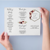 Boho Burgundy Tri-Fold Wedding Programme Flyer (Hand)