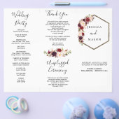 Boho Burgundy Tri-Fold Wedding Programme Flyer (Enkel)