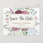 Boho Burgundy Waterverf Floral Save the Date Aankondigingskaart (Voorkant)