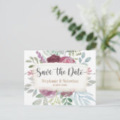 Boho Burgundy Waterverf Floral Save the Date Aankondigingskaart (Staand voorkant)