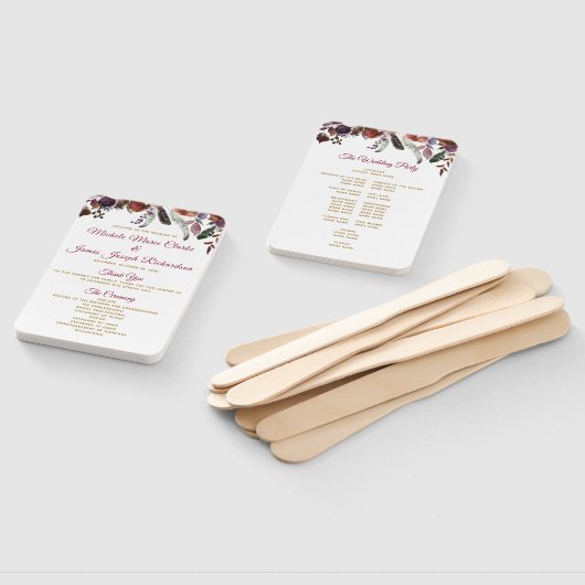 Boho Burgundy Waterverf Floral Wedding Programme Handwaaier (Niet-gemonteerd)