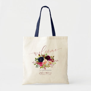 Boho Burgundy Waterverf Flowers Welcome Gifts Tote Bag