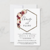 Boho Burgundy Wedding Postponed Notice Kaart (Voorkant)