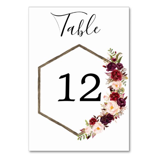Boho Burgundy Wedding Table Numbers Kaart (Achterkant)