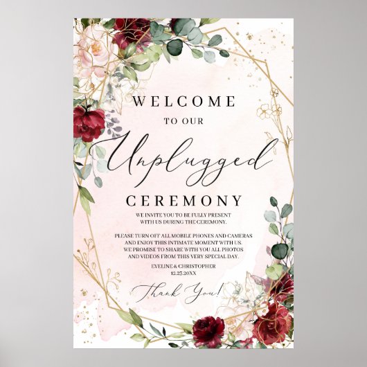 Boho burgundy welkom ceremoniebord zonder stopcont poster (Voorkant)