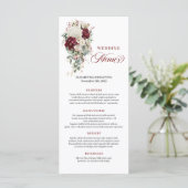 Boho Burgundy White Floral Wedding Menu Card (Staand voorkant)