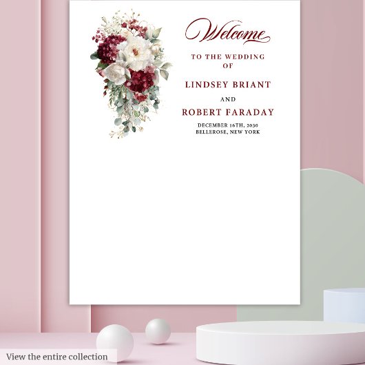 Boho Burgundy White Rustic Floral Wedding Backdrop Wandkleed