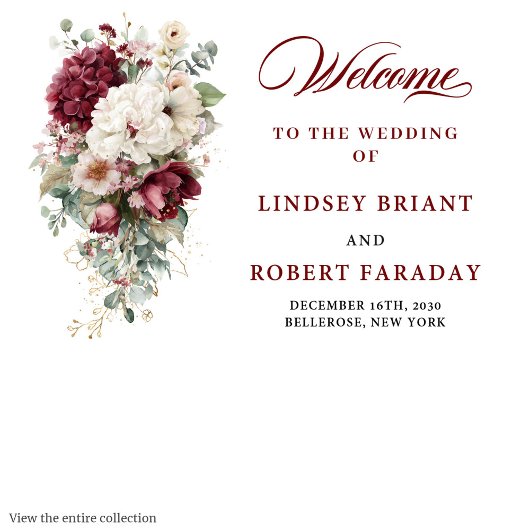 Boho Burgundy White Rustic Floral Wedding Backdrop Wandkleed