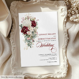 Boho Burgundy White Watercolor Wedding Invitation Kaart