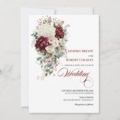 Boho Burgundy White Watercolor Wedding Invitation Kaart (Voorkant)