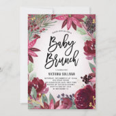 Boho Burgundy Winter Floral Baby shower Brunch Kaart (Voorkant)