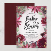 Boho Burgundy Winter Floral Baby shower Brunch Kaart (Voorkant / Achterkant)
