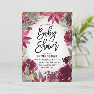Boho Burgundy Winter Floral Lijst Baby shower Kaart