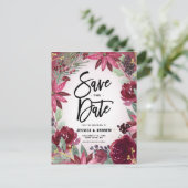 Boho Burgundy Winter Floral Lijst Save the Date Briefkaart (Staand voorkant)