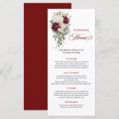 Boho Burgundy Witte Bloemige Trouw Menu Kaart (Voorkant / Achterkant)