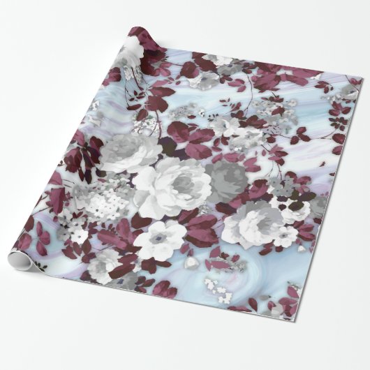 Boho burgundy witte pastelpastelpatroon cadeaupapier (Uitgerold)