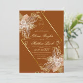 Boho Burn Orange Diamond Gold Wedding Kaart (Staand voorkant)