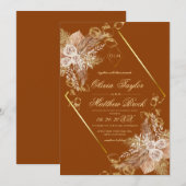 Boho Burn Orange Diamond Gold Wedding Kaart (Voorkant / Achterkant)