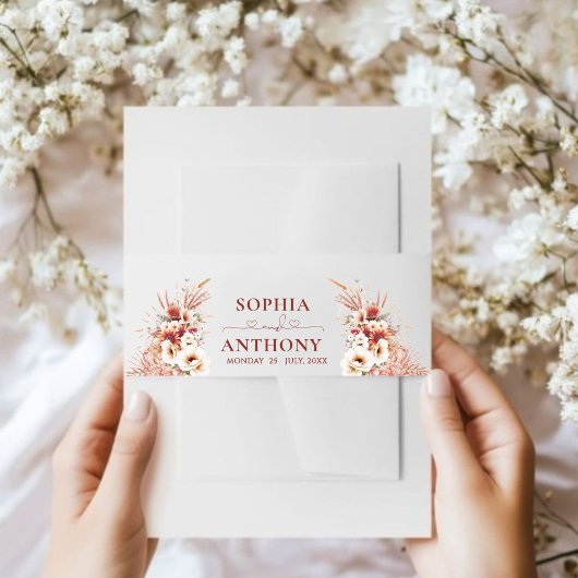 Boho Burnt Number Bloemenbruiloft Uitnodigingen Wikkel