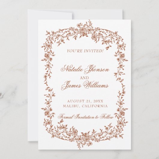 Boho Burnt Orange Rust Floral Botanical Wedding Save The Date (Achterkant)