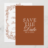 Boho Burnt Orange Rust Floral Botanical Wedding Save The Date (Voorkant / Achterkant)