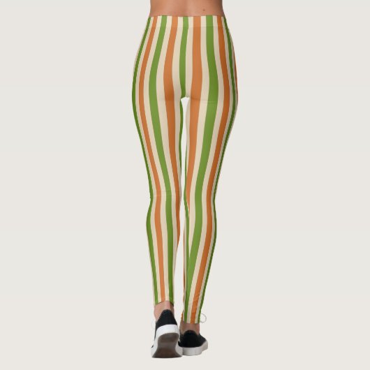 Boho Burnt Orange Sage Green Retro Striped Leggings (Achterkant)