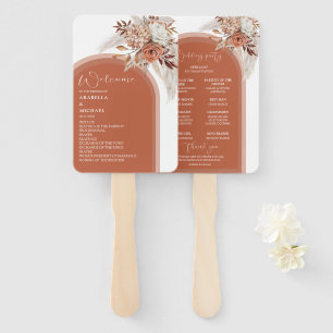 Boho Burnt Oranje Floral & Pampas Wedding Programm Handwaaier