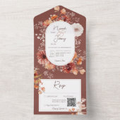 Boho Burnt Oranje Rust Herfst Floral QR Code All In One Uitnodiging (Binnen)