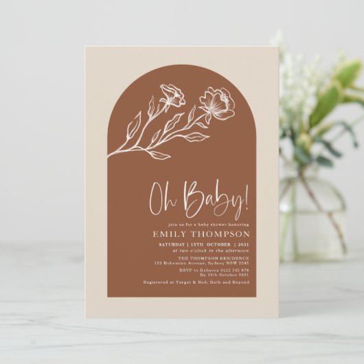 Boho Burnt Oranje Terracotta Arch Baby shower Kaart (Staand voorkant)