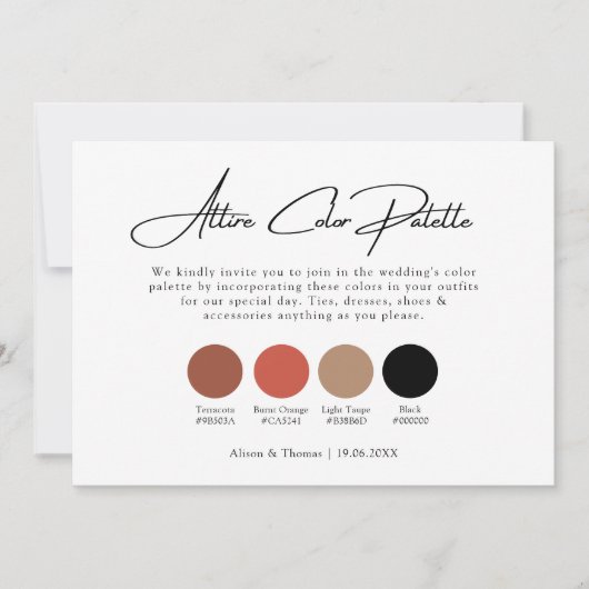 Boho Burnt Oranje Wedding Color Palette Kaart (Voorkant)