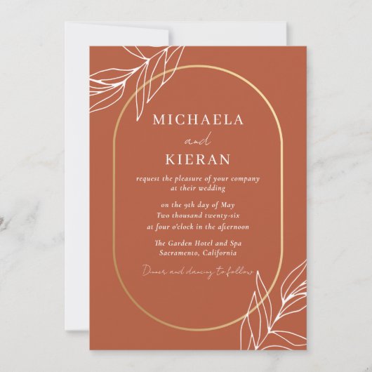 Boho Burnt Rust Modern Wedding Kaart (Voorkant)