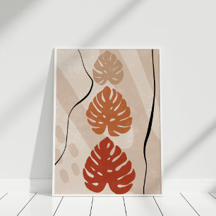 Boho Burnt Sinaasappel Beige Monstera Wall Art Poster