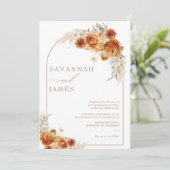 Boho Burnt Sinaasappel Bloemenboog Bruiloft Kaart (Staand voorkant)