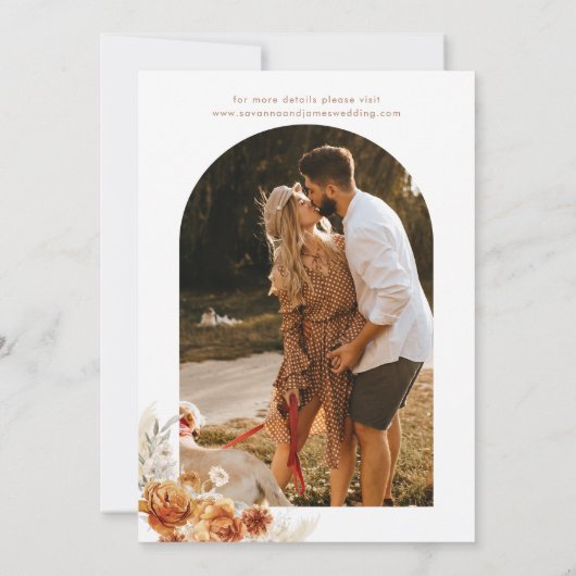 Boho Burnt Sinaasappel Bloemenboog Bruiloft Kaart (Achterkant)
