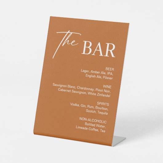 Boho Burnt Sinaasappel bruiloft bar Reclamebord Met Voetstuk (Voorkant)