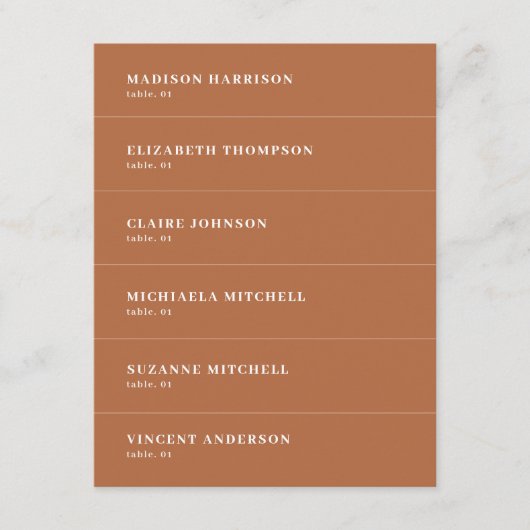 Boho Burnt Sinaasappel Bruiloft Plaats Naam Kaart (Voorkant)