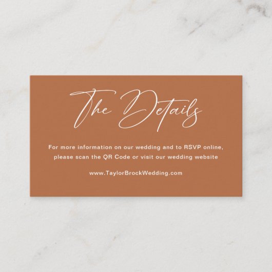 Boho Burnt Sinaasappel Bruiloft Website QR Code Informatiekaartje (Voorkant)