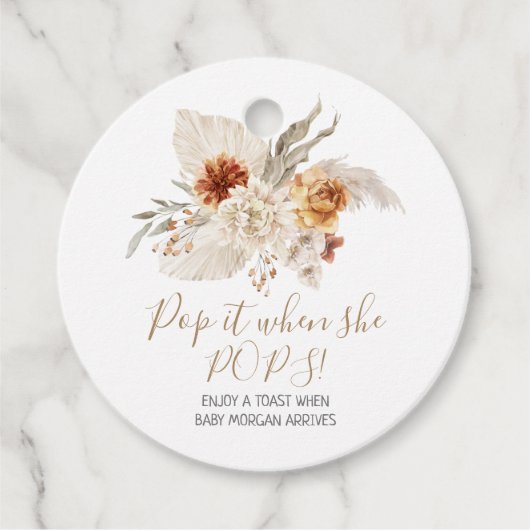 Boho Burnt Sinaasappel Floral Bouquet Baby shower Bedankjes Labels (Voorkant)