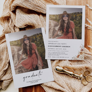 Boho Burnt Sinaasappel Floral Graduation Party Kaart