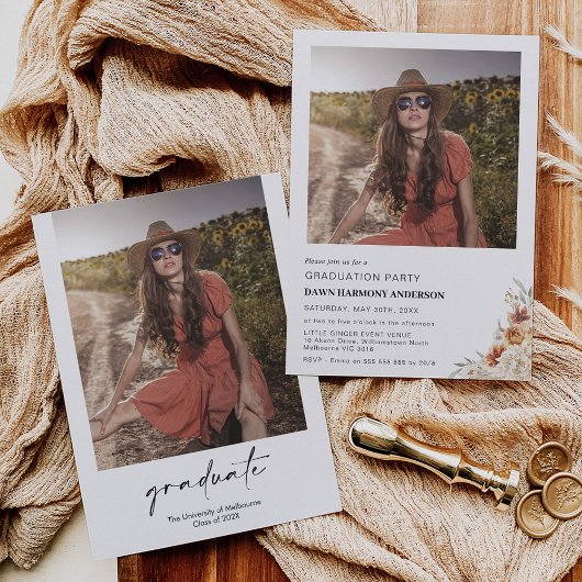 Boho Burnt Sinaasappel Floral Graduation Party Kaart