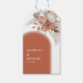 Boho Burnt Sinaasappel Floral & Pampas Grass Weddi Cadeaulabel (Voorkant)