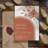 Boho Burnt Sinaasappel Floral & Pampas Grass Weddi Kaart