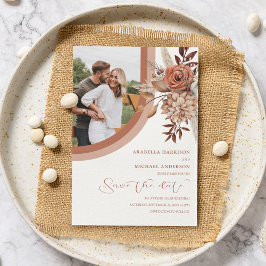 Boho Burnt Sinaasappel Floral & Pampas Grass Weddi Save The Date