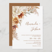 Boho Burnt Sinaasappel Floral Pampas Grass Wedding Kaart (Voorkant / Achterkant)