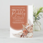 Boho Burnt Sinaasappel Floral & Pampas Vrijgezelle Kaart (Staand voorkant)