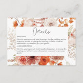 Boho Burnt Sinaasappel Herfst Bloemen Wit Details Informatiekaartje (Voorkant)