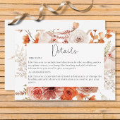 Boho Burnt Sinaasappel Herfst Bloemen Wit Details Informatiekaartje