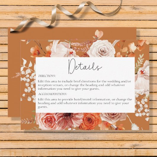 Boho Burnt Sinaasappel Herfst Bloemenroest Details Informatiekaartje
