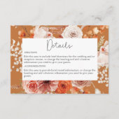 Boho Burnt Sinaasappel Herfst Bloemenroest Details Informatiekaartje (Voorkant)